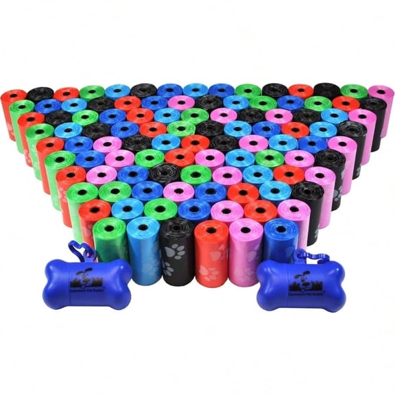 Rainbow Paw Print Poop Bags 2200 CT 2 Dispensers LeakProof Unscented Clips To Leashes Harnesses