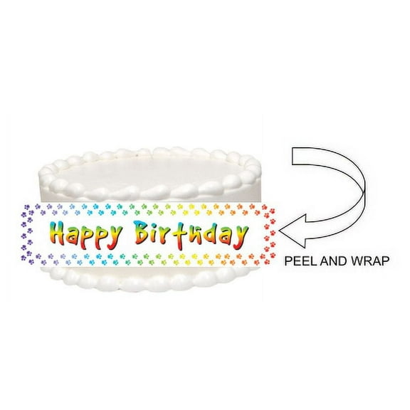 Rainbow Paw Prints Peel and Stick Edible Cake Image Wrap Ribbon
