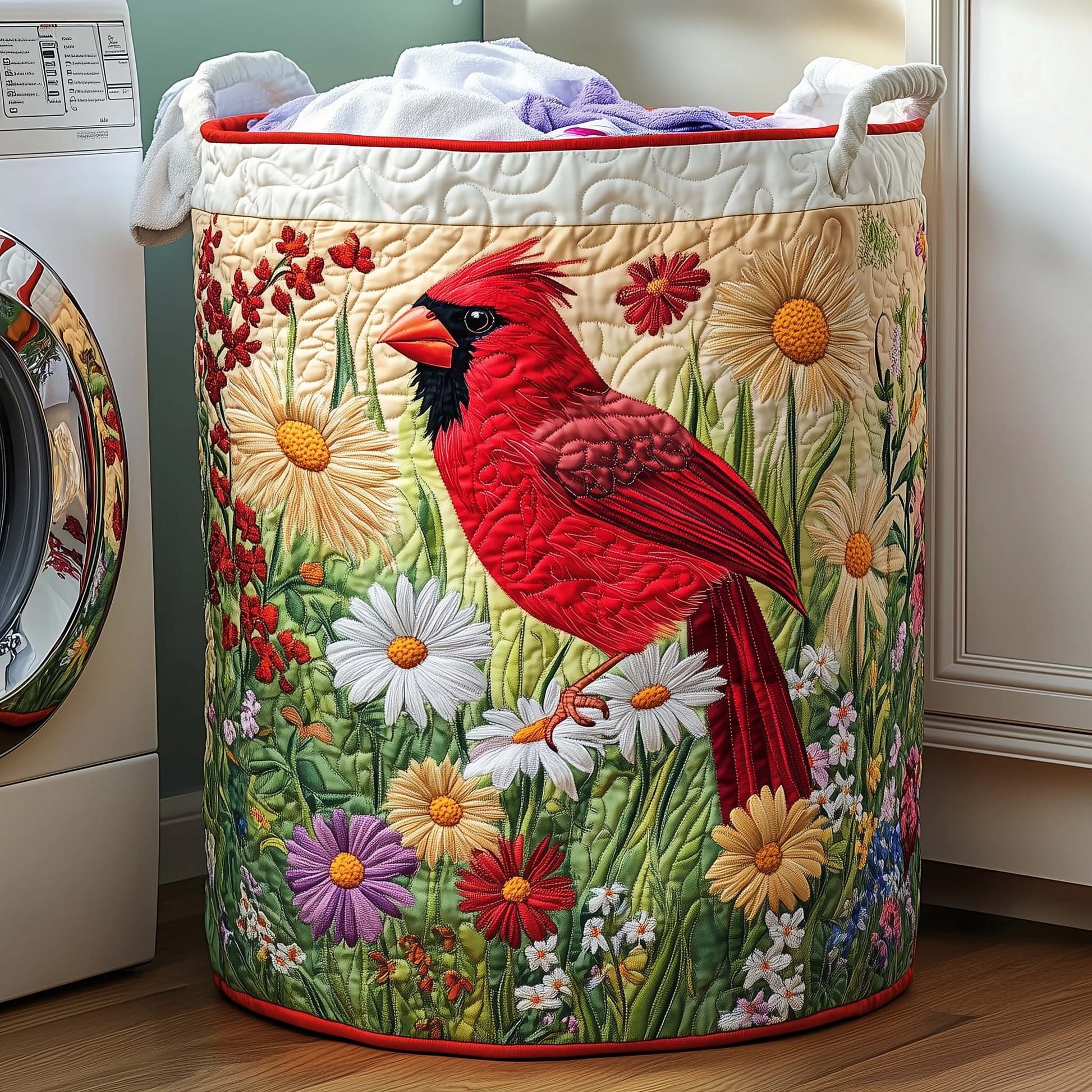 Blossom Cardinal Quilted Laundry Basket, Storage Bin Laundry Basket Fabric, House Storage Hamper, Mother Day's Gift Ideas