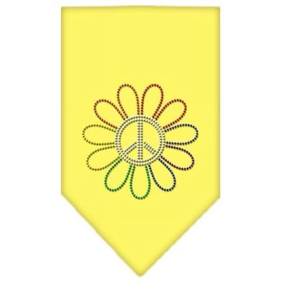 Rainbow Peace Flower Rhinestone Bandana Yellow Large