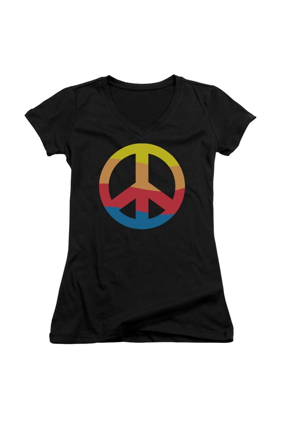 - Rainbow Peace Sign - Juniors Cap Sleeve V-Neck Shirt - Small