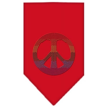 Rainbow Peace Sign Rhinestone Bandana Red Large