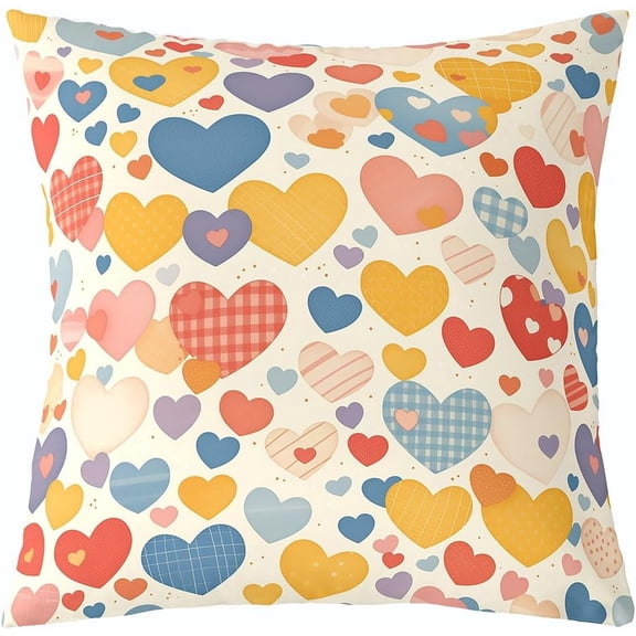 Rainbow Peace Throw Pillow Cover 20X20 Colorful Love Heart Pattern Pillow Cover Cartoon Romantic Geometric Cushion Cover Vintage Grunge Decorative Pillow Cover Bedroom Decor