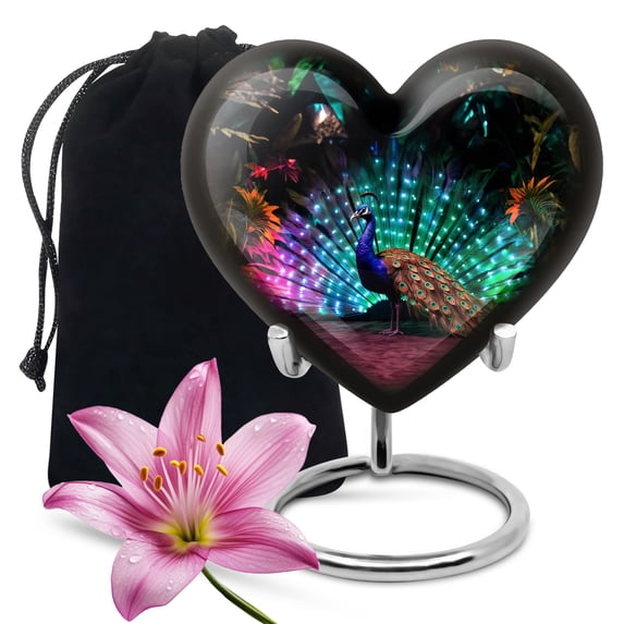 Rainbow Peacock Urn - Heart Shaped Cremation Urn Human Ashes - Urns For Men Ashes Adult Male - Large Urn For Human Ashes Adult - Burial Urns For Adult Human Ashes - Human Remains Urns (Size -8inch)