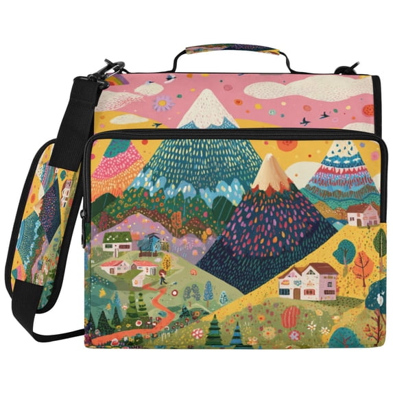 Rainbow Peaks Printed Zipper Binder with Handle&Shoulder Strap 2 inch 3 Ring 500+300 Sheet Capacity File Folder Organizer