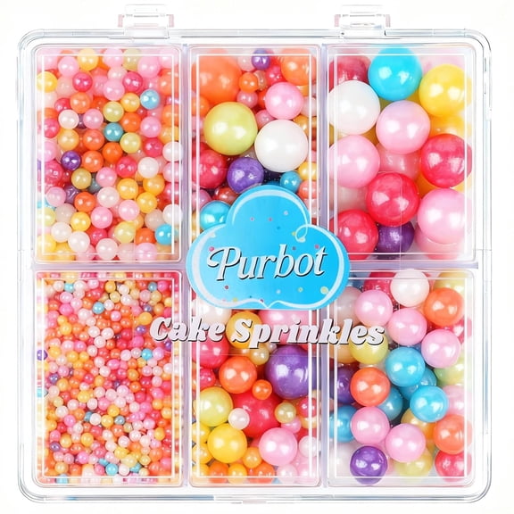 Rainbow Pearl Sprinkles for Cake Decorating, 4 Sizes Edible Sugar Pearls Mix 4.6oz for Cupcakes, Cookies, Donuts, Macarons, Ice Cream Dessert Toppings, Birthday & Valentines Baking Party Supplies
