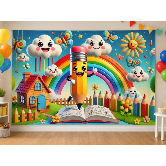 Rainbow Pencil Kids Celebration Backdrop