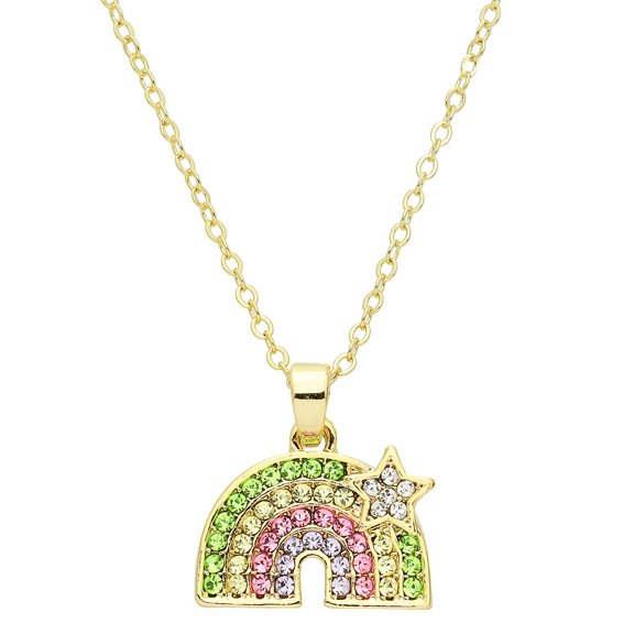 Rainbow Pendant Necklace Earring Rhinestone Crystal Gold Rhodium Plated 17 Inch Link Chain J0861-G3