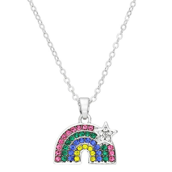 Rainbow Pendant Necklace Earring Rhinestone Crystal Gold Rhodium Plated 17 Inch Link Chain J0861-R3
