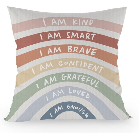 Rainbow Pillow Covers 18x18, Classroom Pillow Covers, Boho Rainbow Classroom Decor, Boho Girls Room Decor, Inspirational I am Kind Colorful Pillows Decorative Throw Pillows Cover