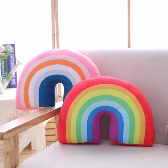 Rainbow Pillow Soft Texture Room Decor Colorfast Stuffed Rainbow U Shape Kid Pillow for Home
