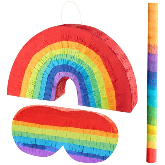 Rainbow Pinata Girl Pinatas Birthday Shaped Pinatas Fiesta Party Pinata with Wooden Stake and Paper Eye Mask for Kids Baby Shower Birthday Party Decorations