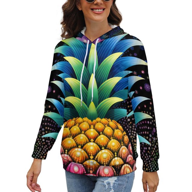 Rainbow Pineapple Women's Tops Novelty Hoodie Long Sleeve Cartoon Anime Sweatshirt for Women