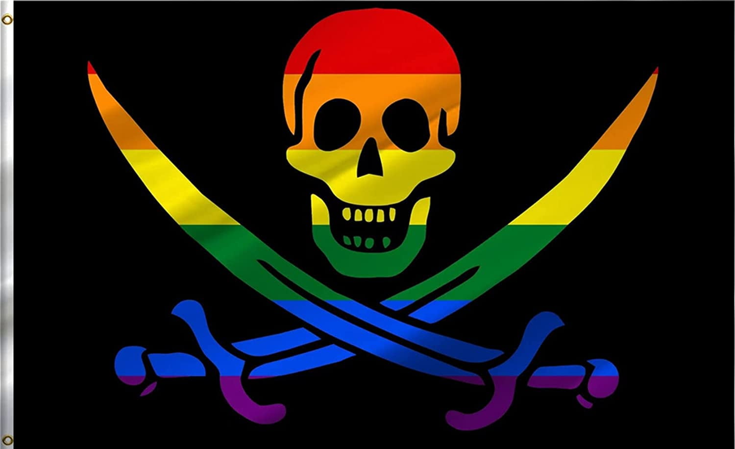 Rainbow Pirate Flag 4.85x8 ft,Jack Rackham Knife Jolly Roger Skull and ...