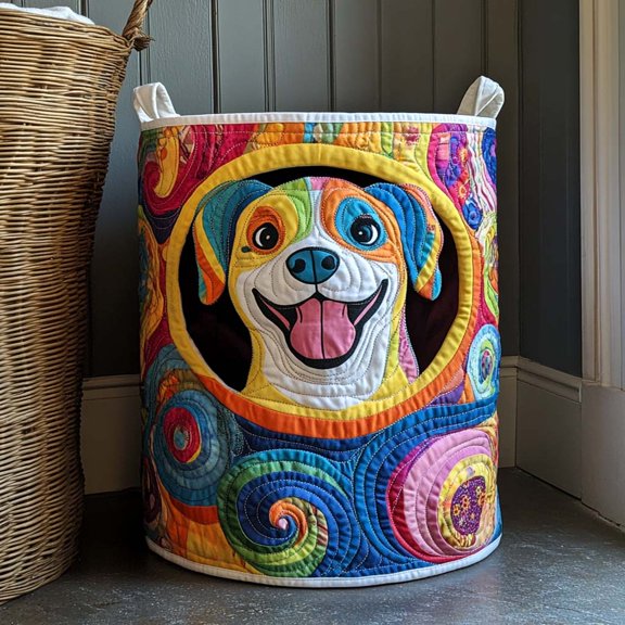 Rainbow Pitbull Quilted Laundry Basket
