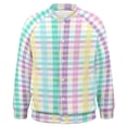 thumbnail image 1 of Rainbow Plaid Baseball Jersey Fashion Ribbed Sleeve Man Women's Jacket Motion Tops XXS-6XL, 1 of 7