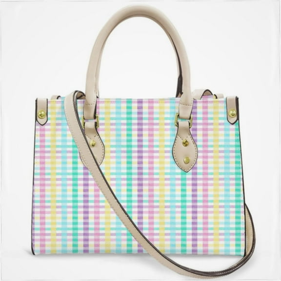 Rainbow Plaid Cross Body Bags For Women Small Leather Female Handbags Fashion Top-Handle Totes