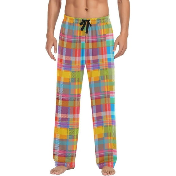 Rainbow Plaid Pajama Pants Mens Lounge Pants Straight-Fit Men Pajama Bottoms