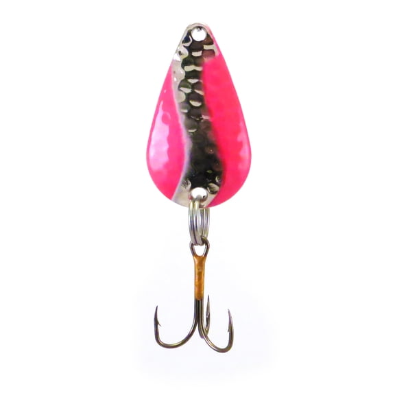 Rainbow Plastics Pot-O-Gold Steelhead Spoon Hammered Nickel Hot Pink Outside