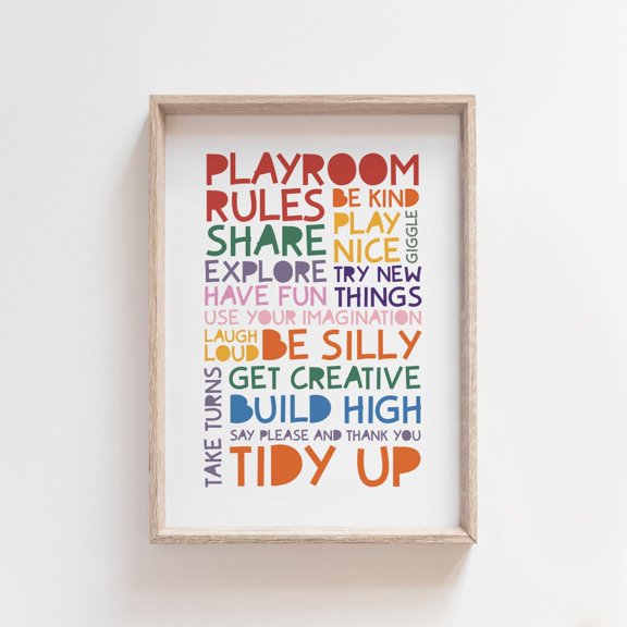 Rainbow Playroom Rules Wall Art
