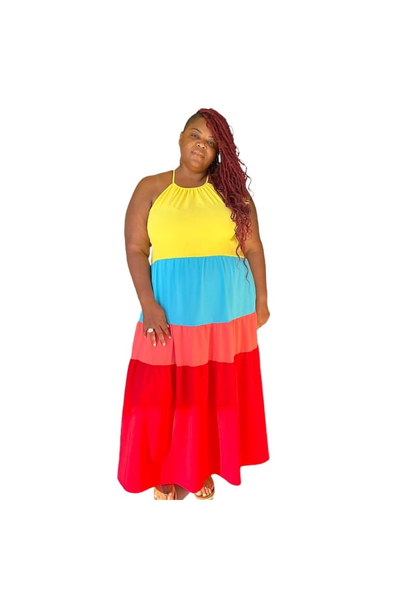 Rainbow Plus Size Tiered Maxi Dress