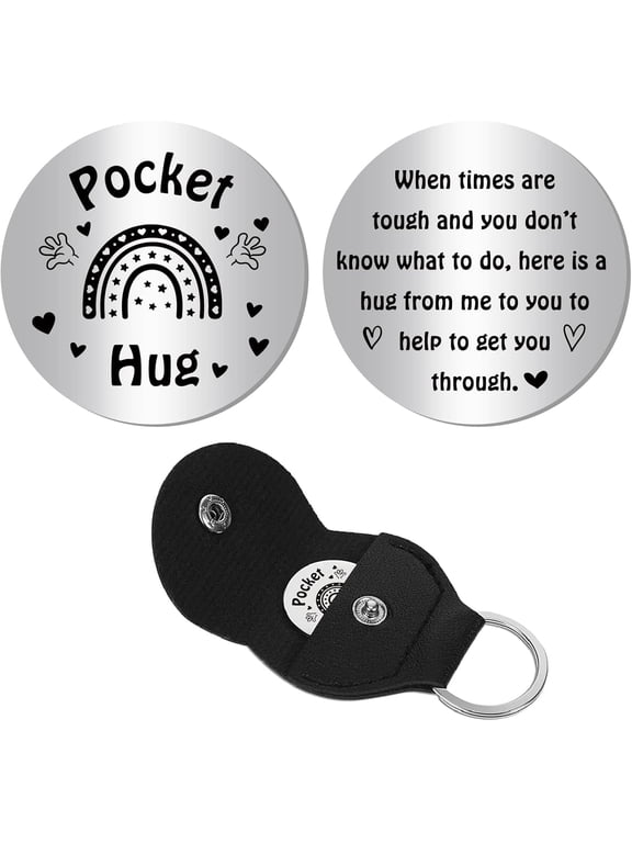 Rainbow Pocket Hug Token Long Distance Relationship Keepsake Stainless Steel Double Sided Memorial Coin with PU Leather Clip Keychain