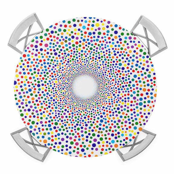 Rainbow Polka Dot Art Elastic Fitted Round Table Cover Vintage Dots Waterproof Outdoor Tablecloth for Holiday Party, Picnic, Patio & Dining Fits Tables Up to 45"-54"