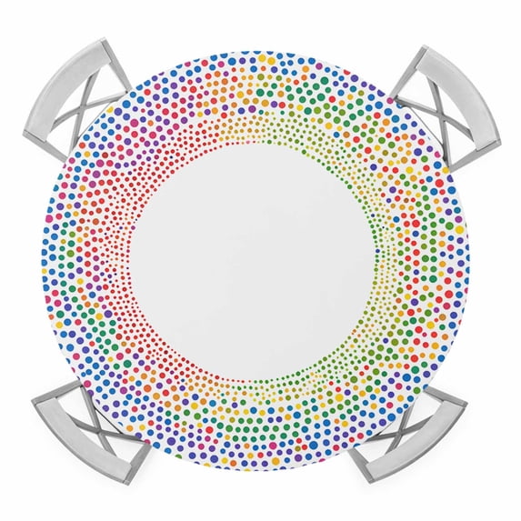Rainbow Polka Dot Art Elastic Fitted Round Table Cover Vintage Wave Point Waterproof Outdoor Tablecloth for Holiday Party, Picnic, Patio & Dining Fits Tables Up to 45"-54"