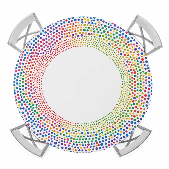Rainbow Polka Dot Art Elastic Fitted Round Table Cover Vintage Wave Point Waterproof Outdoor Tablecloth for Holiday Party, Picnic, Patio & Dining Fits Tables Up to 45"-54"