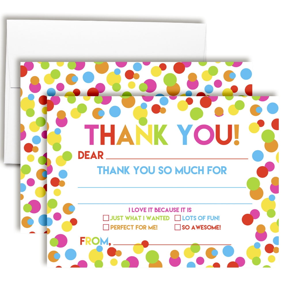 Rainbow Polka Dot Birthday Thank You Cards for Kids – 10 Cards with ...