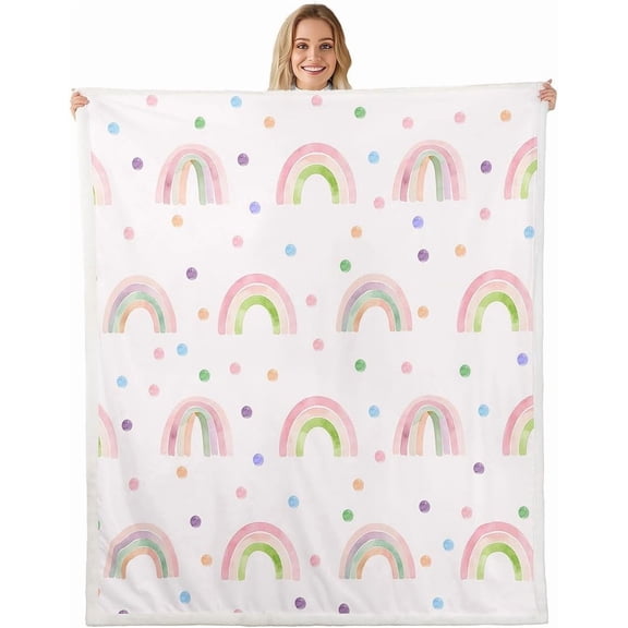 Rainbow Polka Dot Sherpa Throw Blanket for Couch Watercolor Rainbow Super Soft Cozy Fleece Colorful Polka Dot Blanket for Winter, Plush Throw Luxury Twin All Season 30" x 40"