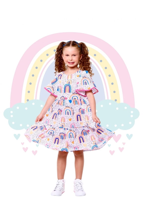 Rainbow Pompom Dress for Girls, Ages 6-8 – Colorful and Comfortable, Perfect for All Occasions