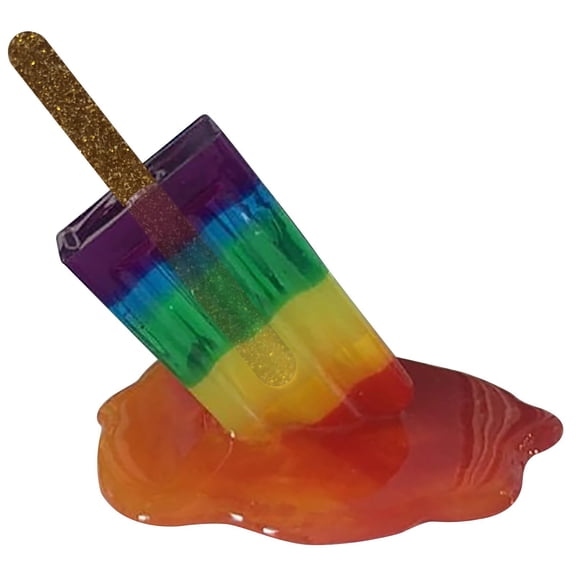 Rainbow Popsicle Melting Figurine - Colorful Decor With Glitter Stick, Realistic Dripping Design - For Home Decor, Desk Display, Summer-Themed Parties, Kids' Rooms, Gift