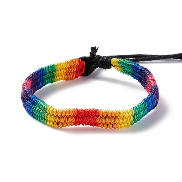 Rainbow Pride Bracelet Nylon Cord Bracelet for Men Women Black 7-1/8 inch(18cm)