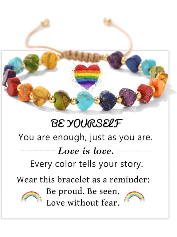 Rainbow Pride Bracelet for LGBTQ - Handcrafted Natural Stone Beaded Jewelry, Adjustable Pride Gift for Women Men Friends