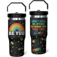 thumbnail image 1 of Rainbow Pride Flag Tumbler, Retro Be You Travel Mug, Gay Pride Cups Lesbian Gifts for Women Men, 40 Oz Stainless Steel Tumbler With Handle & Straw, LGBTQ Awareness Month Gifts, 1 of 6