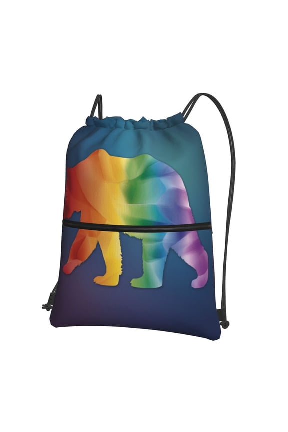 Rainbow Pride Flag With Gay Bear Drawstring Backpack Water Resistant String Bag Sports Sackpack Gym Sack For Men Women