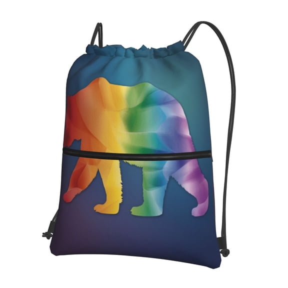 Rainbow Pride Flag With Gay Bear Drawstring Backpack Water Resistant String Bag Sports Sackpack Gym Sack For Men Women