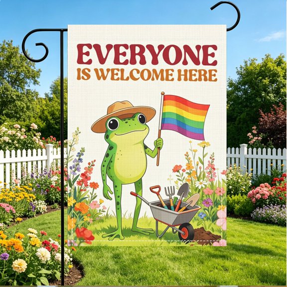Rainbow Pride Floral Frog Inclusive Garden Flag, Front Yard Diversity Holiday Home Decor, Thanksgiving Christmas Gift