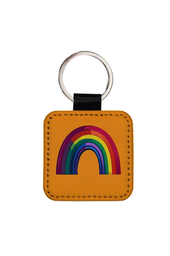 Rainbow Pride Gay LGBTQ Faux Leather Square Keychain