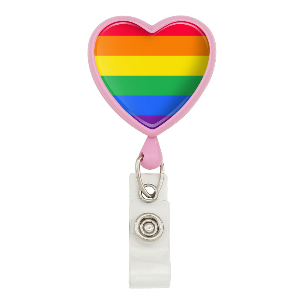 Wigspedia Rainbow Pride Retractable Badge Holder Reel With Clip - LGBT Heart 8bit Design, Handmade In USA
