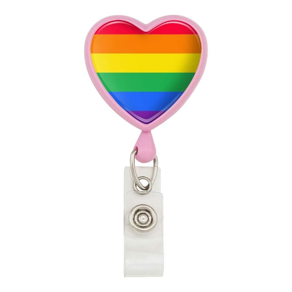 Rainbow Pride Gay Lesbian Contemporary Heart Lanyard Retractable Reel Badge ID Card Holder