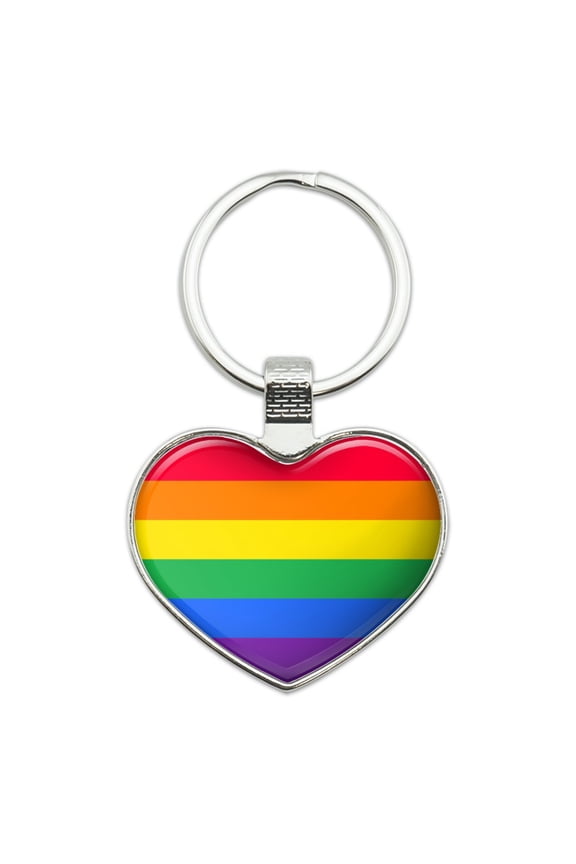 Rainbow Pride Gay Lesbian Contemporary Heart Love Metal Keychain Key Chain Ring