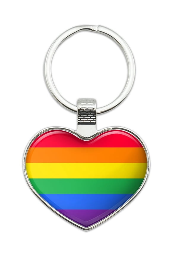 Rainbow Pride Gay Lesbian Contemporary Heart Love Metal Keychain Key Chain Ring