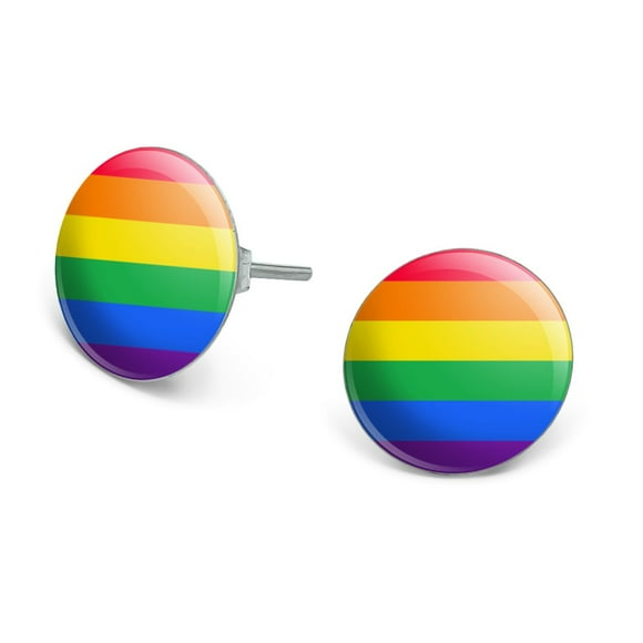 Rainbow Pride Gay Lesbian Contemporary Novelty Silver Plated Stud Earrings