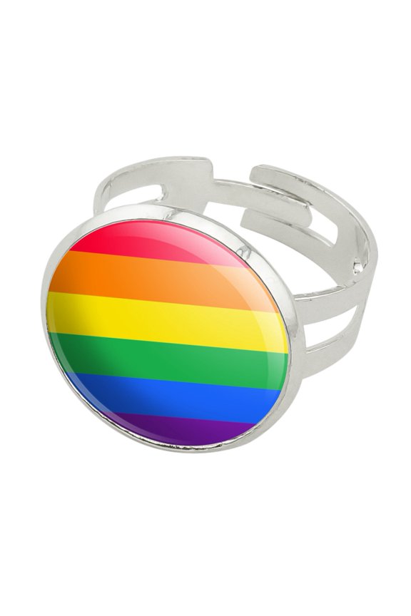 Rainbow Pride Gay Lesbian Contemporary Silver Plated Adjustable Novelty Ring