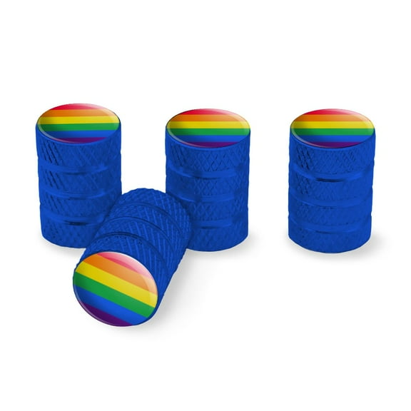 Rainbow Pride Gay Lesbian Contemporary Tire Rim Wheel Aluminum Valve Stem Caps - Blue