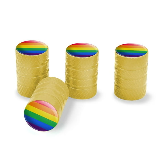 Rainbow Pride Gay Lesbian Contemporary Tire Rim Wheel Aluminum Valve Stem Caps - Yellow