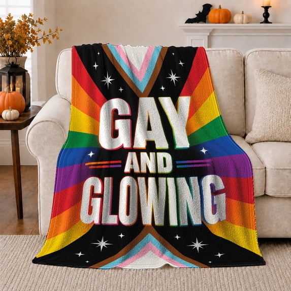 Rainbow Pride Lettering Illustrated Print Soft Flannel Blanket, Typography Art Style for Lettering Art Lovers, Housewarming Gift for Bedroom and Living Room, Home Decor