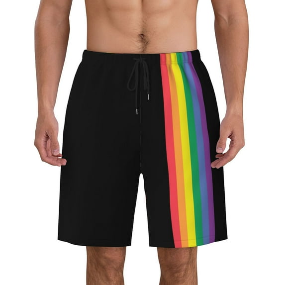 Rainbow Pride Lgbt Strip Men'S Beach Pants Quick Dry Short Swim Trunks With With Pockets And Mesh Lining Swimwear Beach Bathing Shorts Small